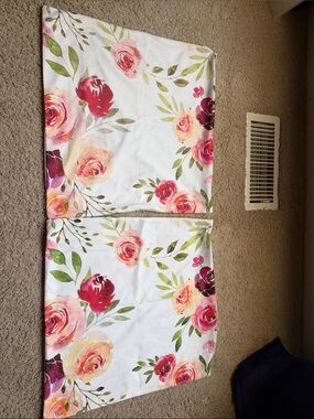 Floral Rose Print Pillow Covers - Pink, Red & Green